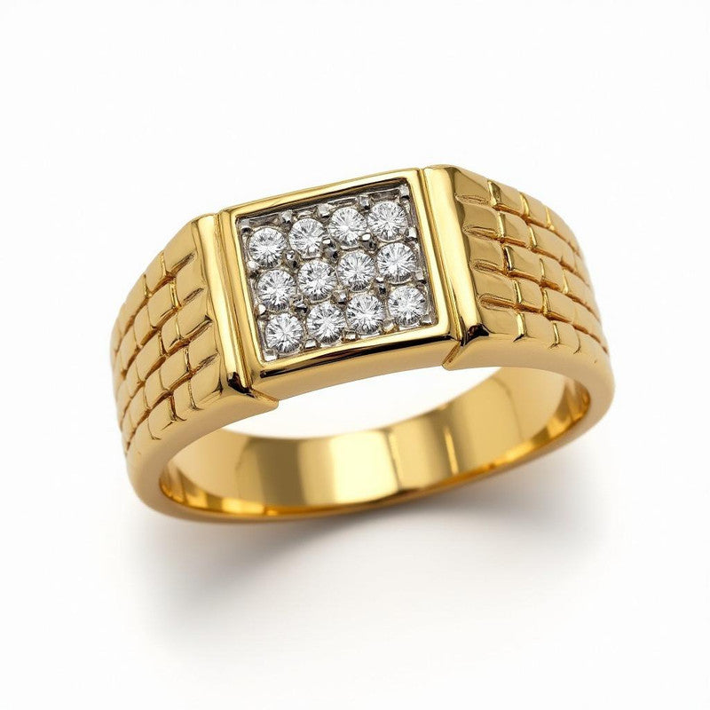 Square Cluster Moissanite Signet Ring with Brick Band