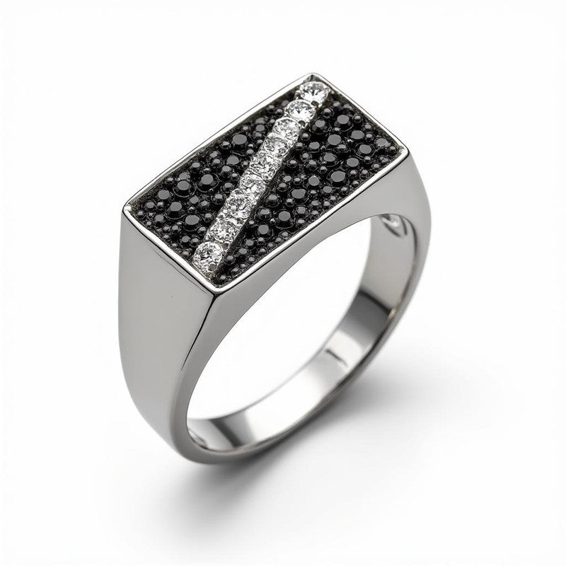 High-Contrast Black & Moissanite Bar Ring Band