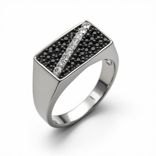 High-Contrast Black & Moissanite Bar Ring Band