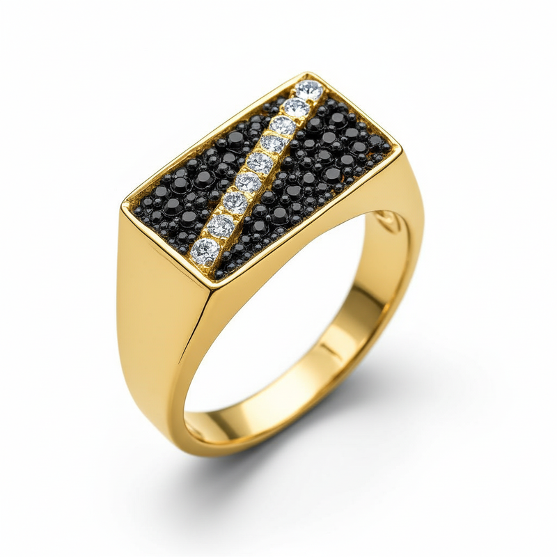 High-Contrast Black & Moissanite Bar Ring Band