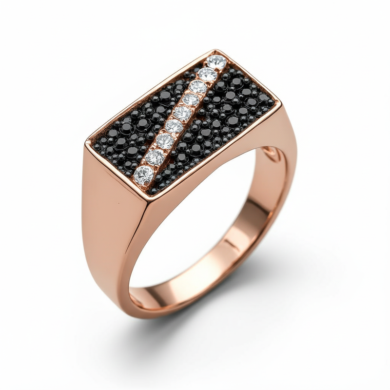 High-Contrast Black & Moissanite Bar Ring Band