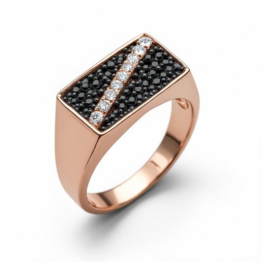 High-Contrast Black & Moissanite Bar Ring Band
