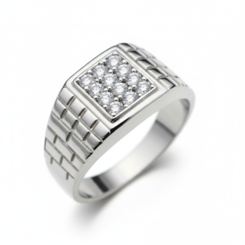 Brilliant Moissanite Cluster Ring with Textured Ring Band