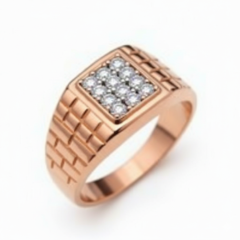 Brilliant Moissanite Cluster Ring with Textured Ring Band
