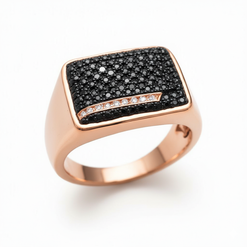 Elegant Men's Black & White Moissanite Signet Ring