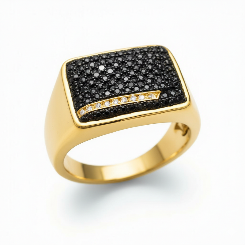 Elegant Men's Black & White Moissanite Signet Ring