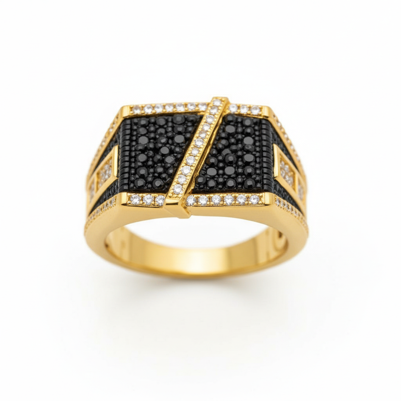 Black & White Stones in a Multi-Faceted Moissanite Ring
