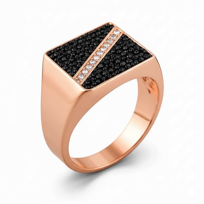 Dazzling Black & White Moissanite Signet Ring
