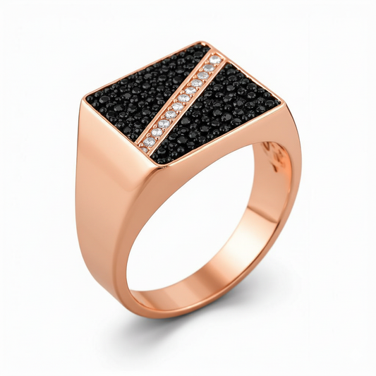 Dazzling Black & White Moissanite Signet Ring