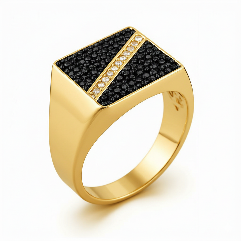 Dazzling Black & White Moissanite Signet Ring