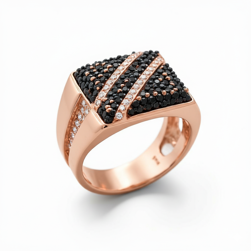 Moissanite Triple-Stripe Signet Ring For Men's