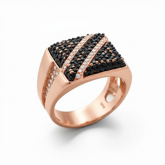 Moissanite Triple-Stripe Signet Ring For Men's