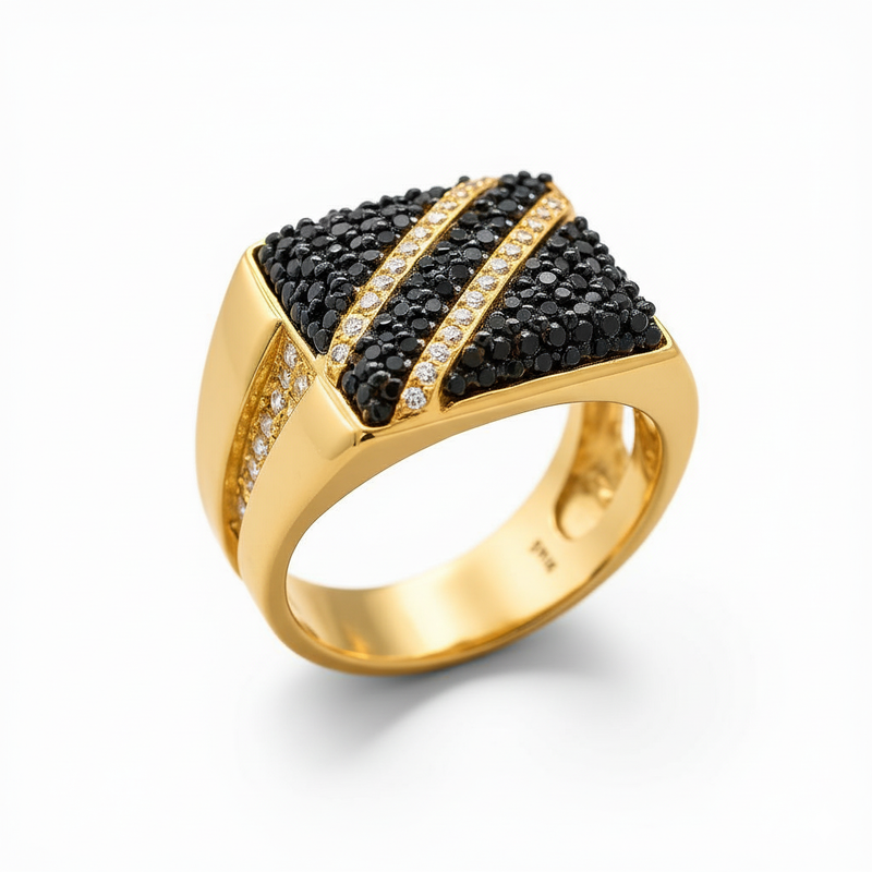 Moissanite Triple-Stripe Signet Ring For Men's