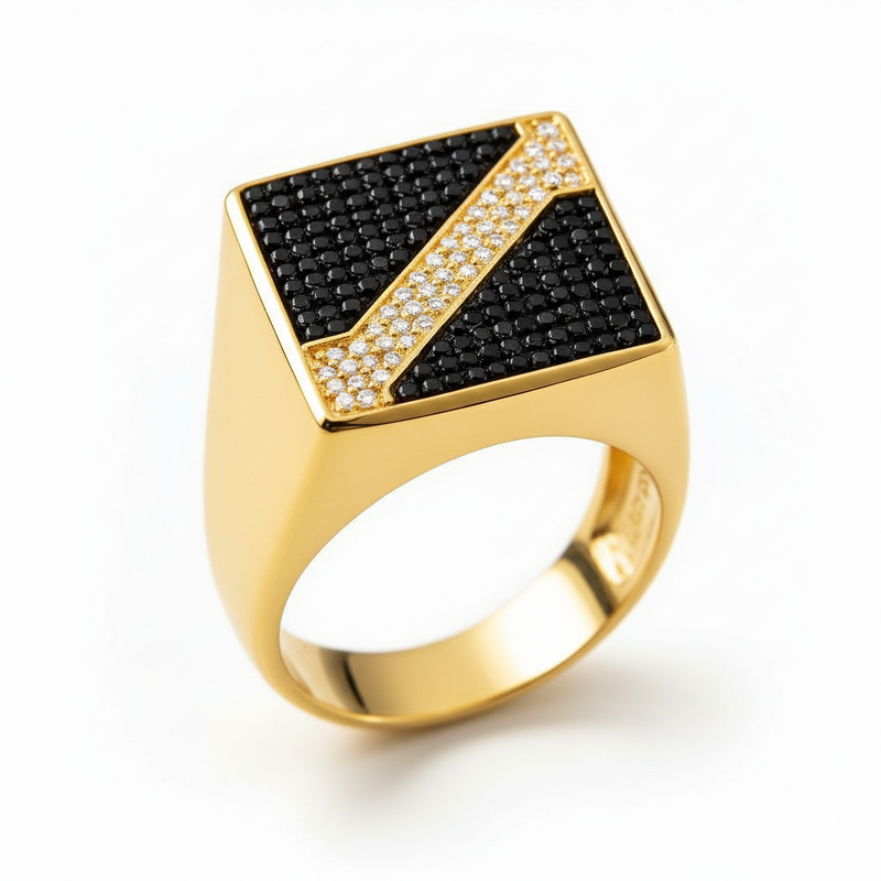 Moissanite Arrow Signet Ring with Dazzling White Chevron