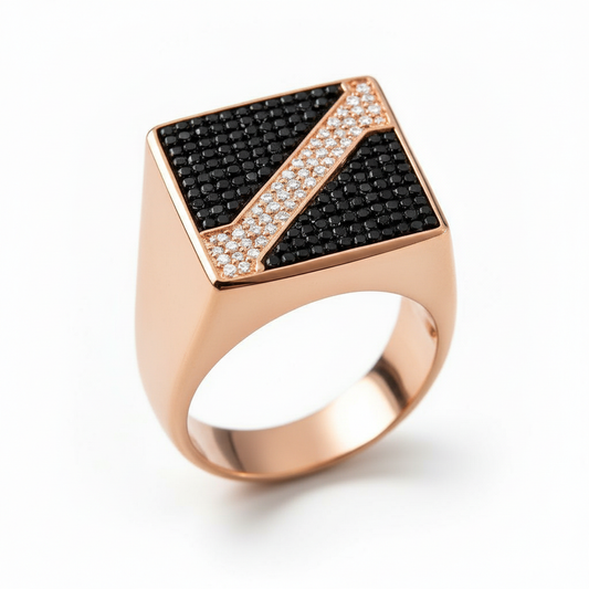 Moissanite Arrow Signet Ring with Dazzling White Chevron