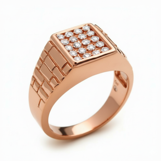 Moissanite Cluster Textured Design Signet Ring
