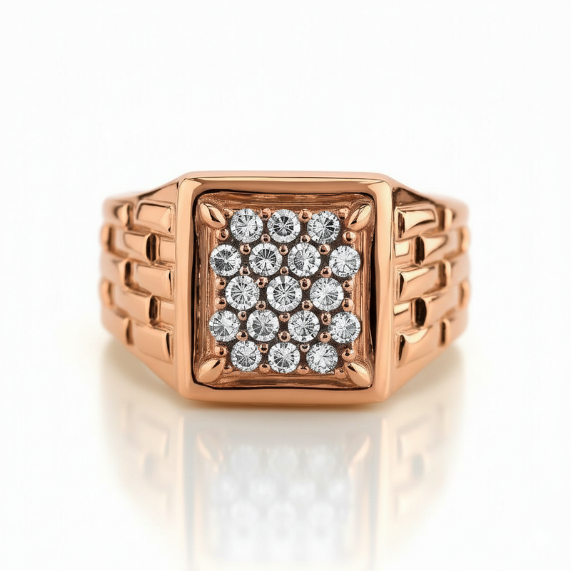 Moissanite Grid Cluster Signet Ring For Him