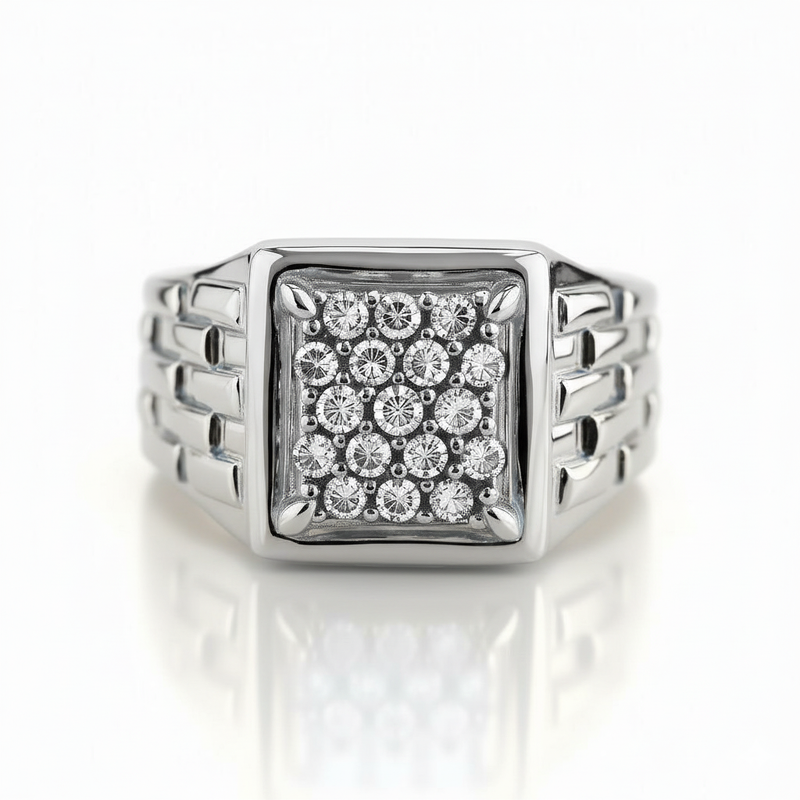 Moissanite Grid Cluster Signet Ring For Him