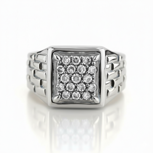 Moissanite Grid Cluster Signet Ring For Him
