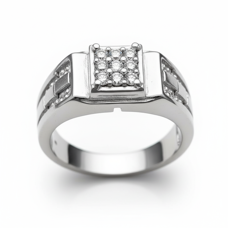 Moissanite Nine-Stone Cluster Ring Link Band