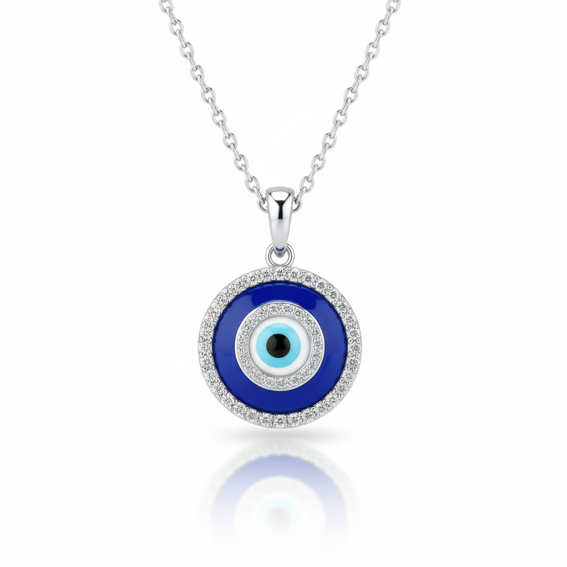 Moissanite Evil Eye Necklace Protection Charm Jewelry