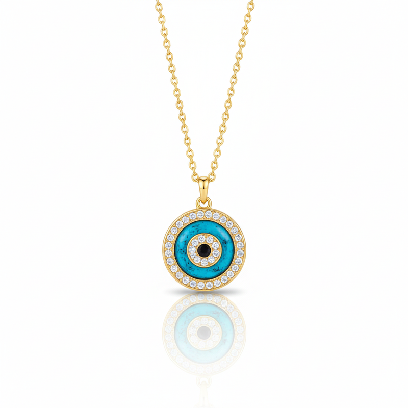 Turquoise Evil Eye Moissanite Necklace