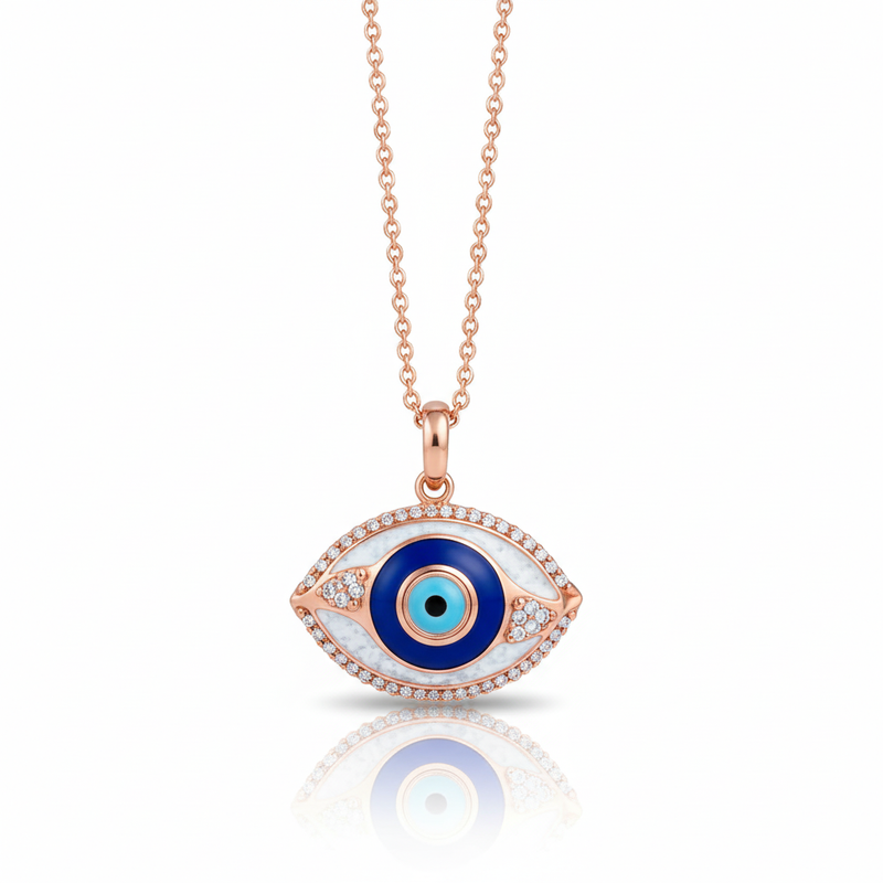Mother of Pearl Evil Eye Necklace Protection Charm