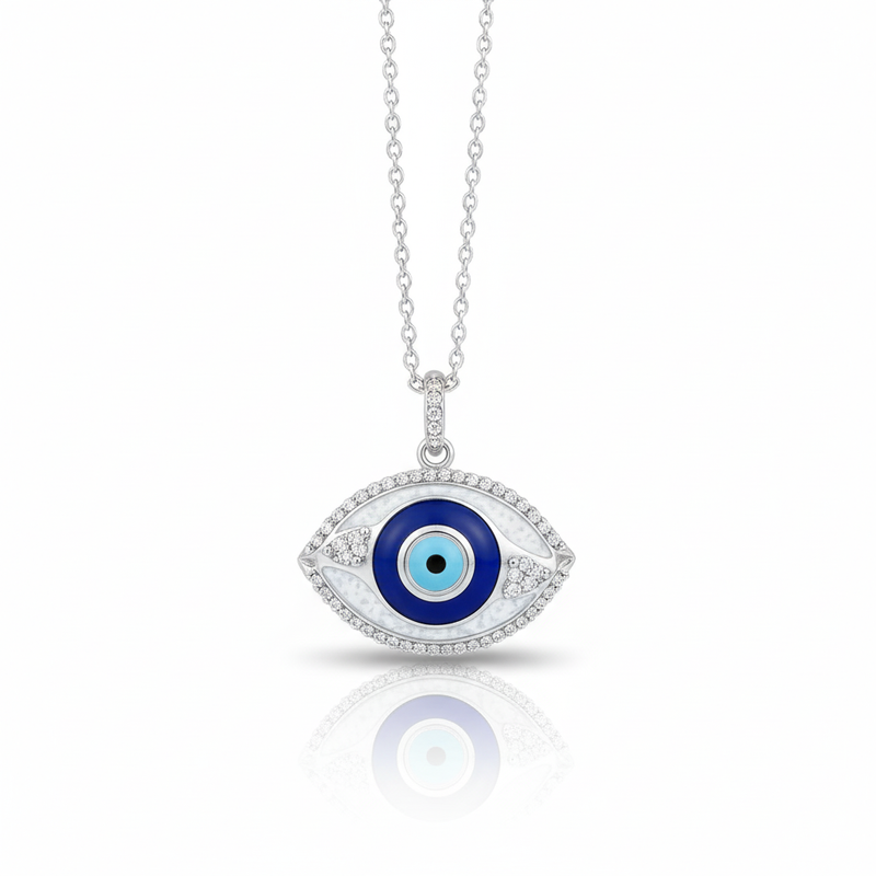 Mother of Pearl Evil Eye Necklace Protection Charm