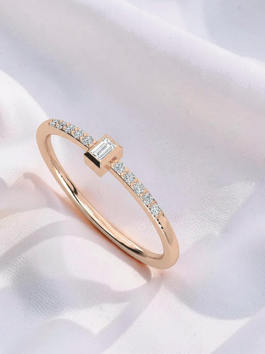 Emerald Cut Minimal Ring in 925 Sterling Silver - White Finish | True Elegant