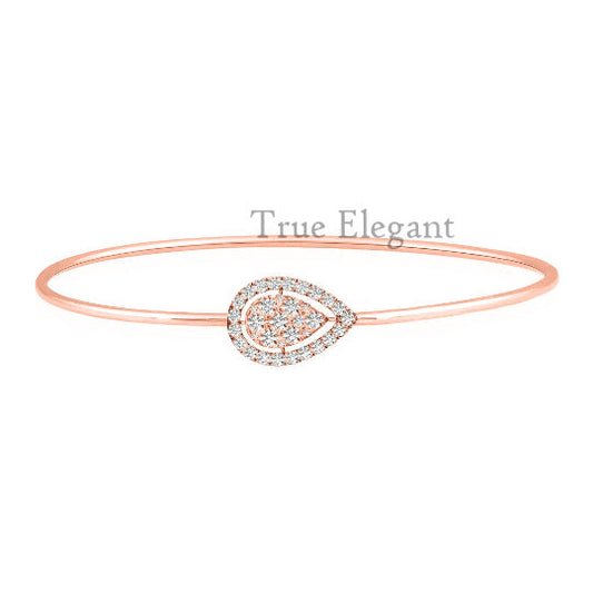 1.0CT Moissanite Pear Shape Dainty Bangle Bracelet In Sterling Silver