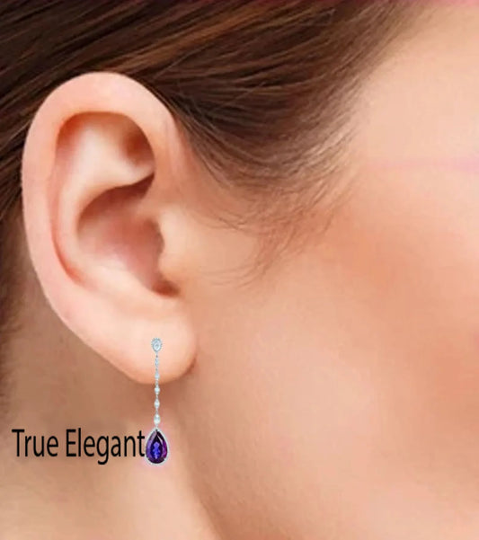 True Elegant 1.5CT Sapphire Moissanite Dangle Drop Earrings Sterling Silver